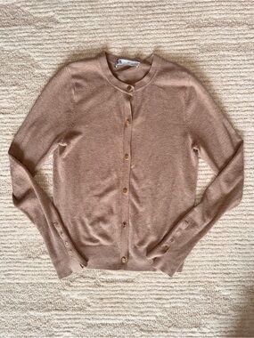 Zara Tan-Brown Button Front Lightweight Cardigan